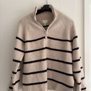 H&M Cream and Black Striped Cowl Neck Sweater